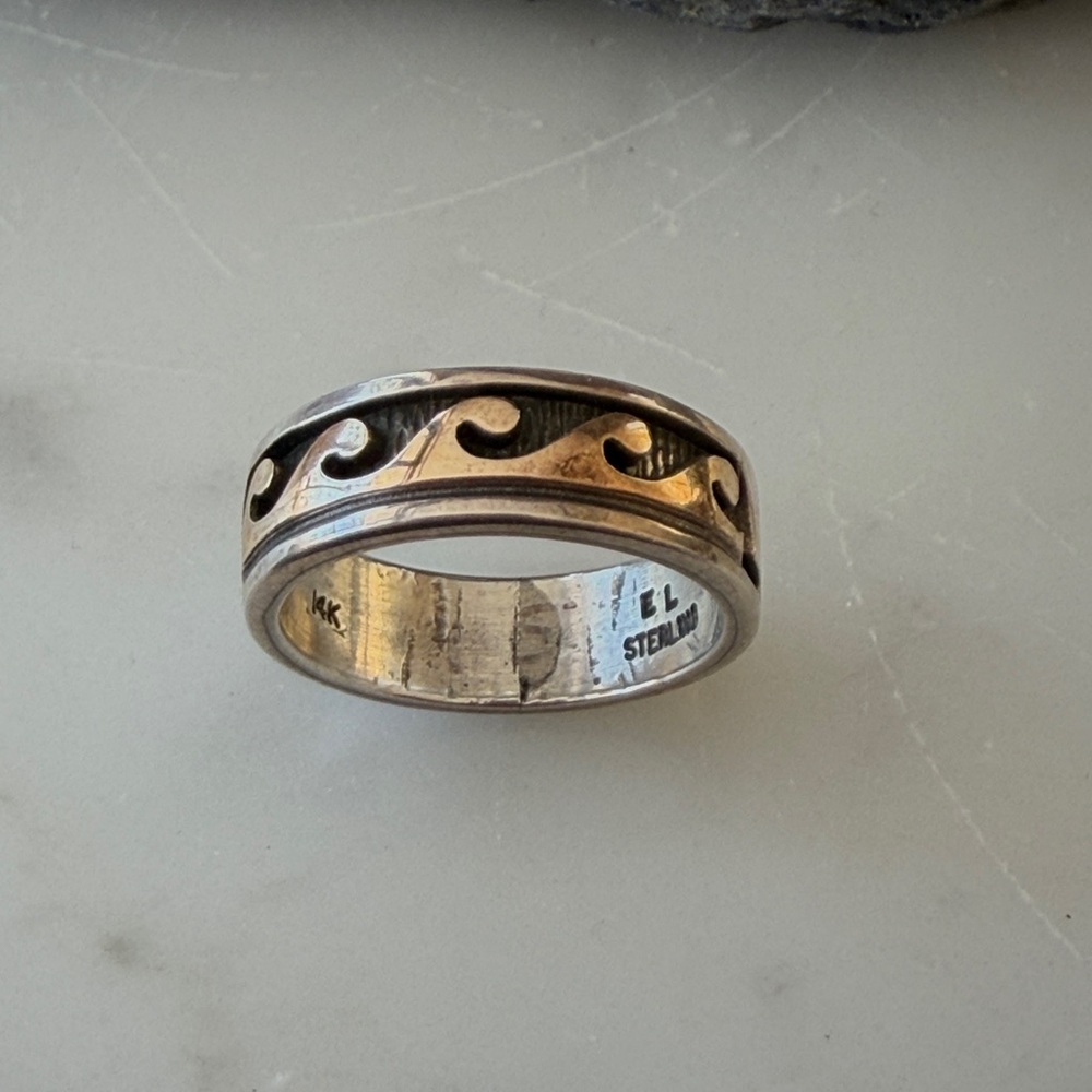 Navajo Native American Vintage Wave Ring Sterling and 14K Band - Picture 7 of 10